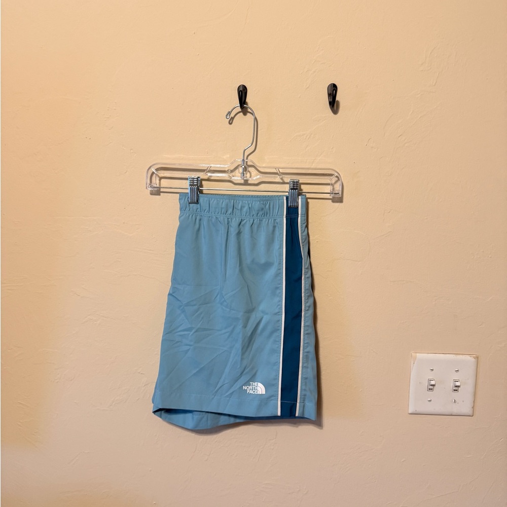 The North Face Sky Blue Athletic Shorts with Navy Side Panel